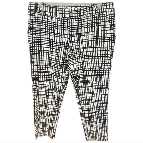 New AVA & VIV Abstract Print Cropped Pants Black & White Cotton Stretch Size 14W - Picture 1 of 12